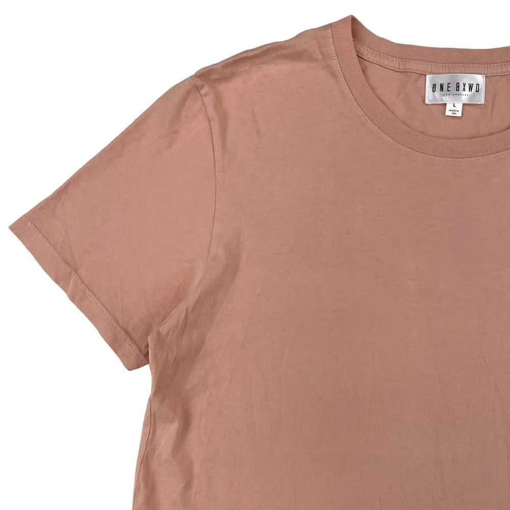 New ONE BXWD Los Angeles Men Salmon Pink Cotton Short Sleeve T-Shirt US L USA - Picture 3 of 7
